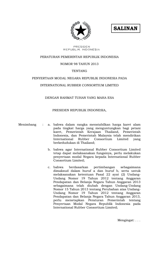 Peraturan Pemerintah Nomor 98 Tahun 2013