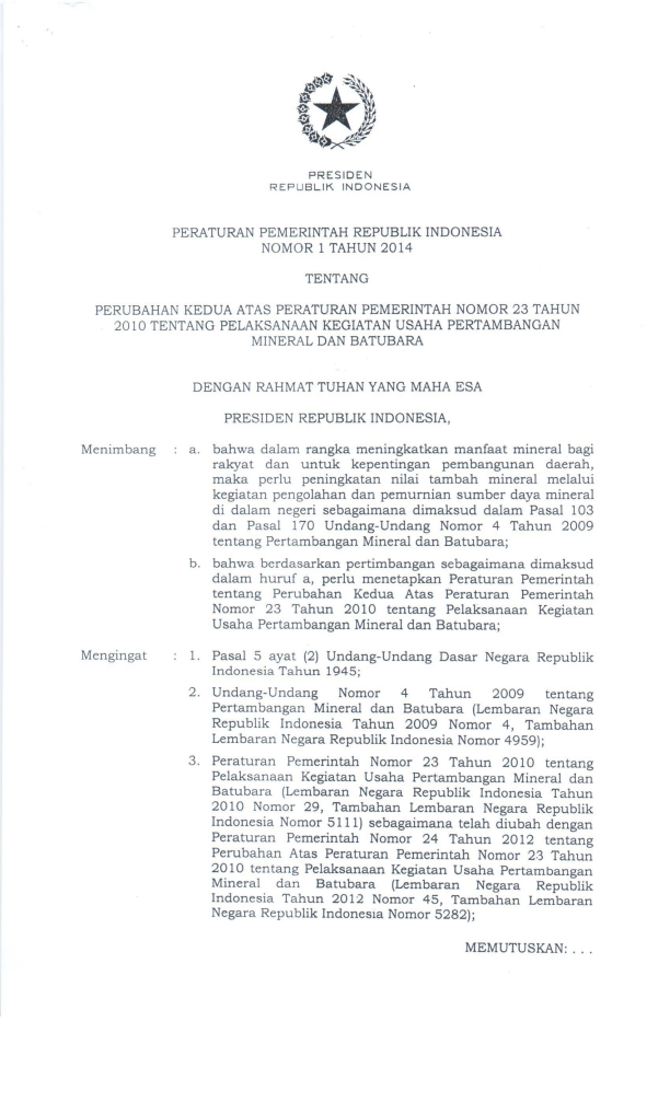 Peraturan Pemerintah Nomor 1 Tahun 2014