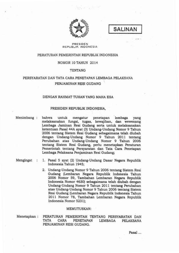 Peraturan Pemerintah Nomor 10 Tahun 2014