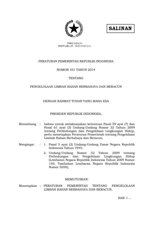 Peraturan Pemerintah Nomor 101 Tahun 2014