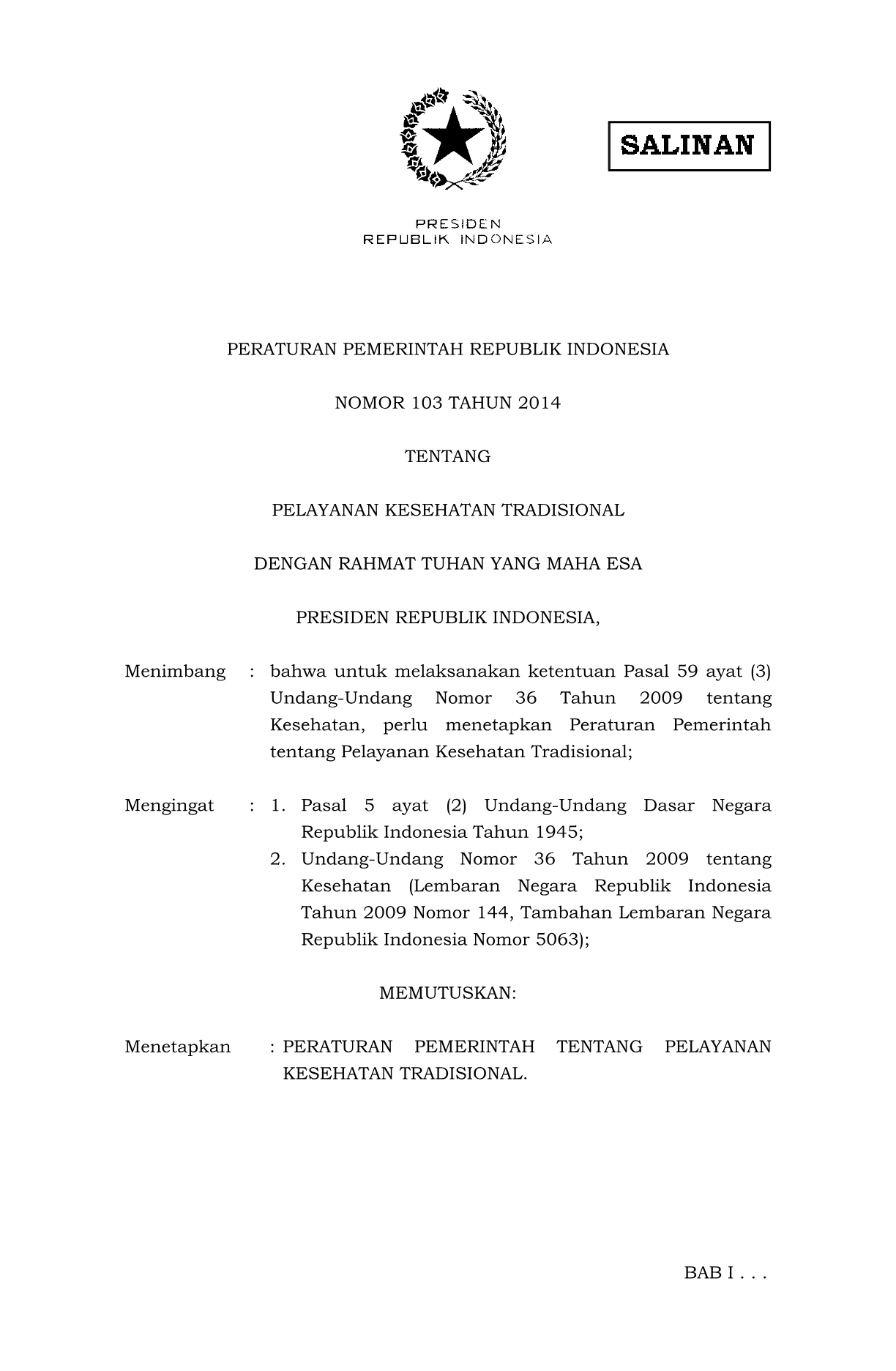 Peraturan Pemerintah Nomor 103 Tahun 2014
