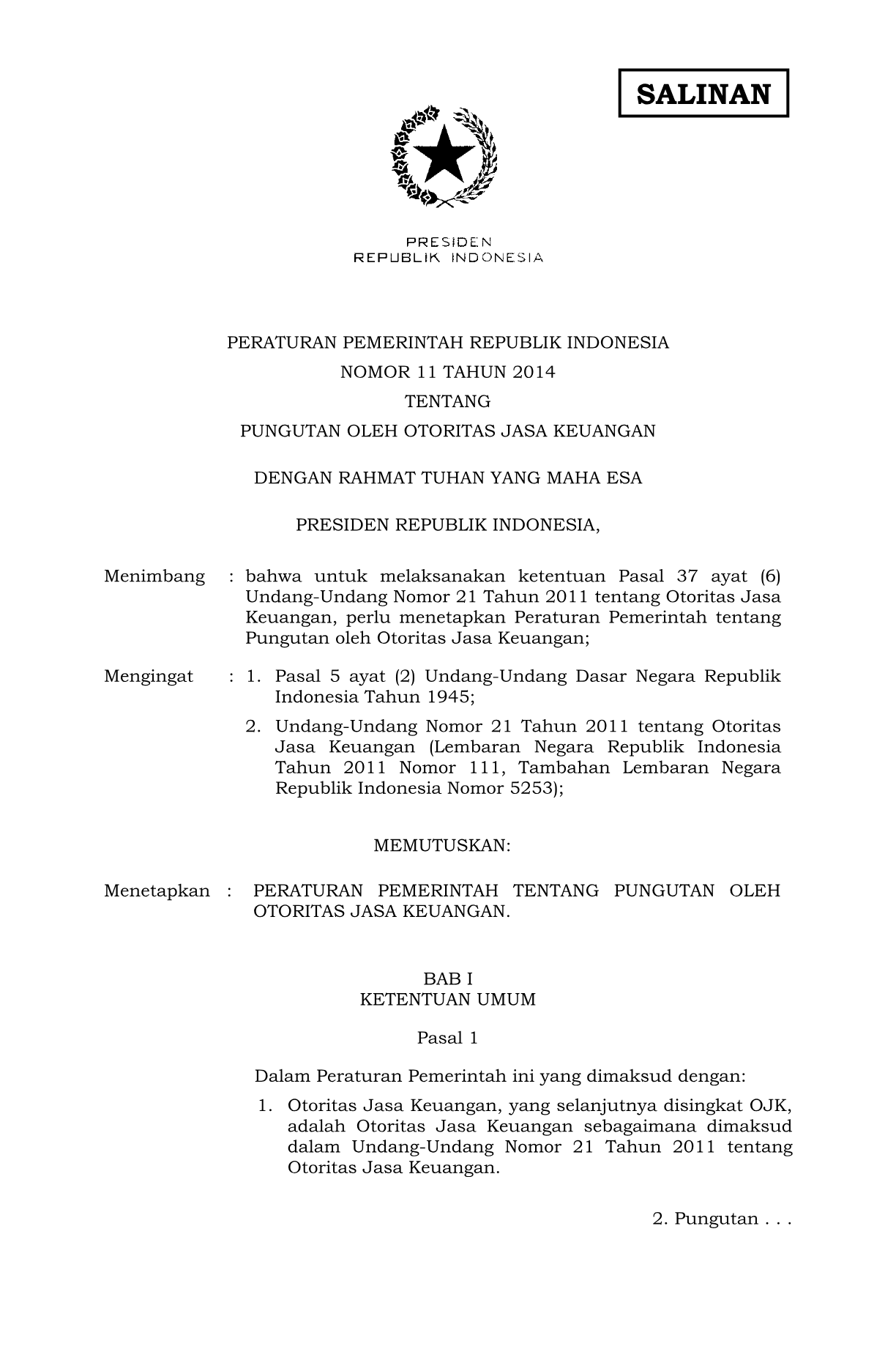 Peraturan Pemerintah Nomor 11 Tahun 2014