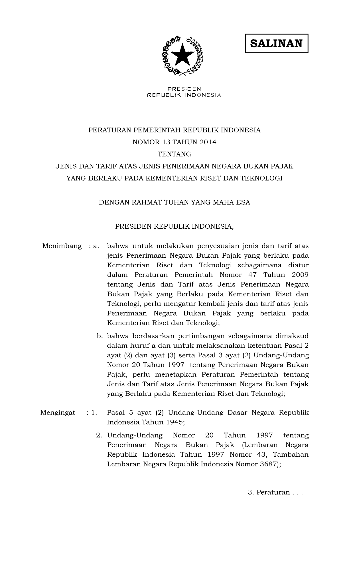 Peraturan Pemerintah Nomor 13 Tahun 2014