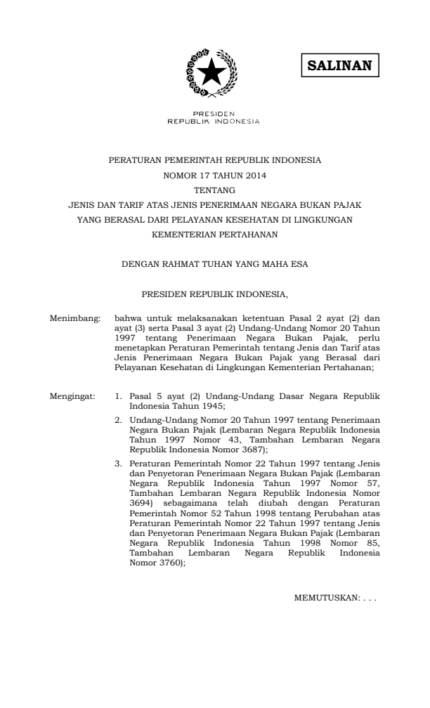 Peraturan Pemerintah Nomor 17 Tahun 2014