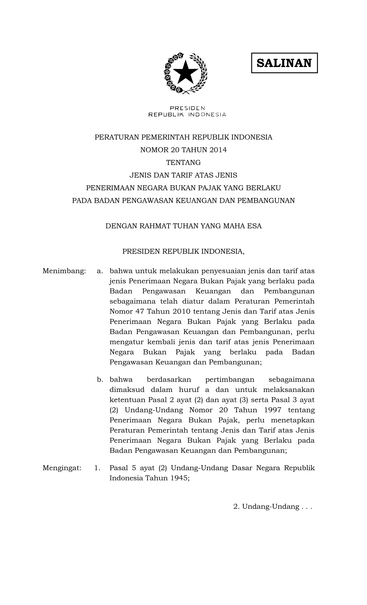Peraturan Pemerintah Nomor 20 Tahun 2014