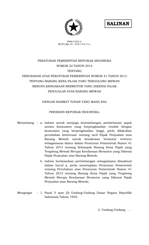 Peraturan Pemerintah Nomor 22 Tahun 2014