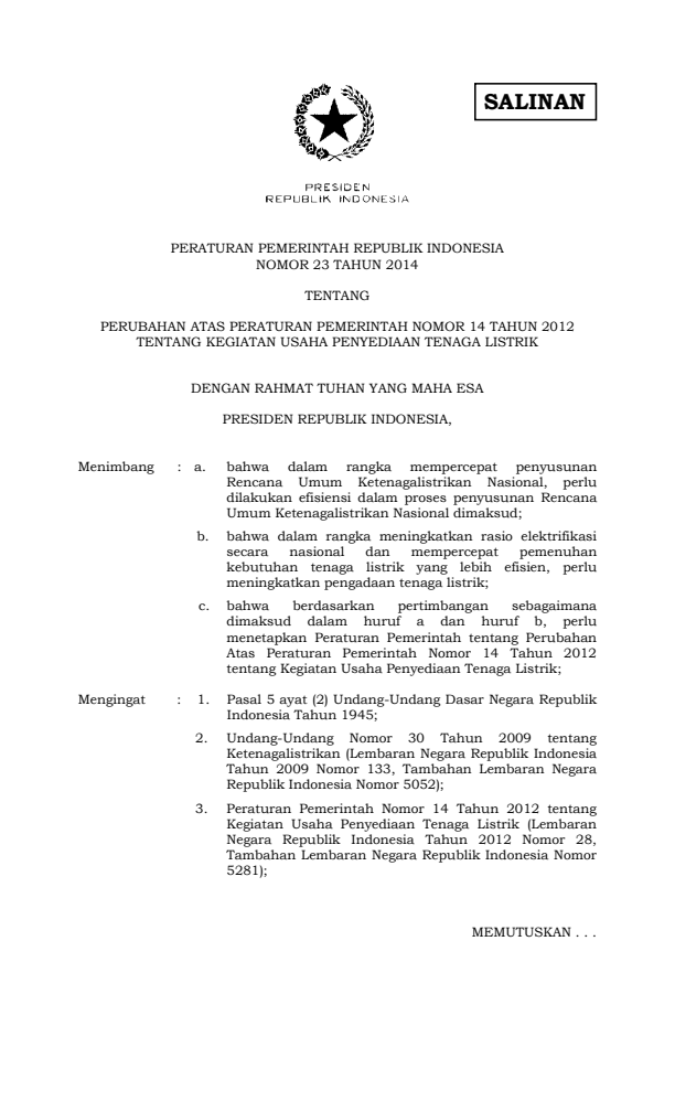 Peraturan Pemerintah Nomor 23 Tahun 2014