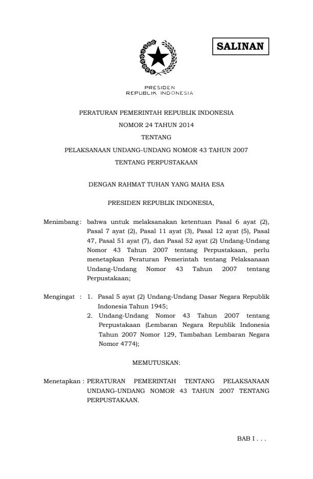 Peraturan Pemerintah Nomor 24 Tahun 2014