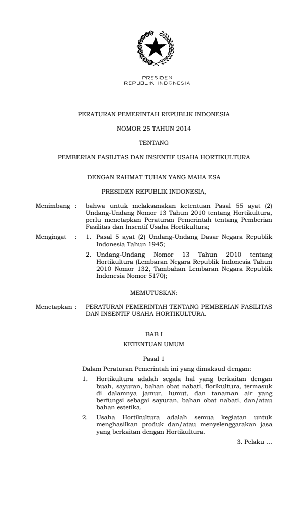 Peraturan Pemerintah Nomor 25 Tahun 2014