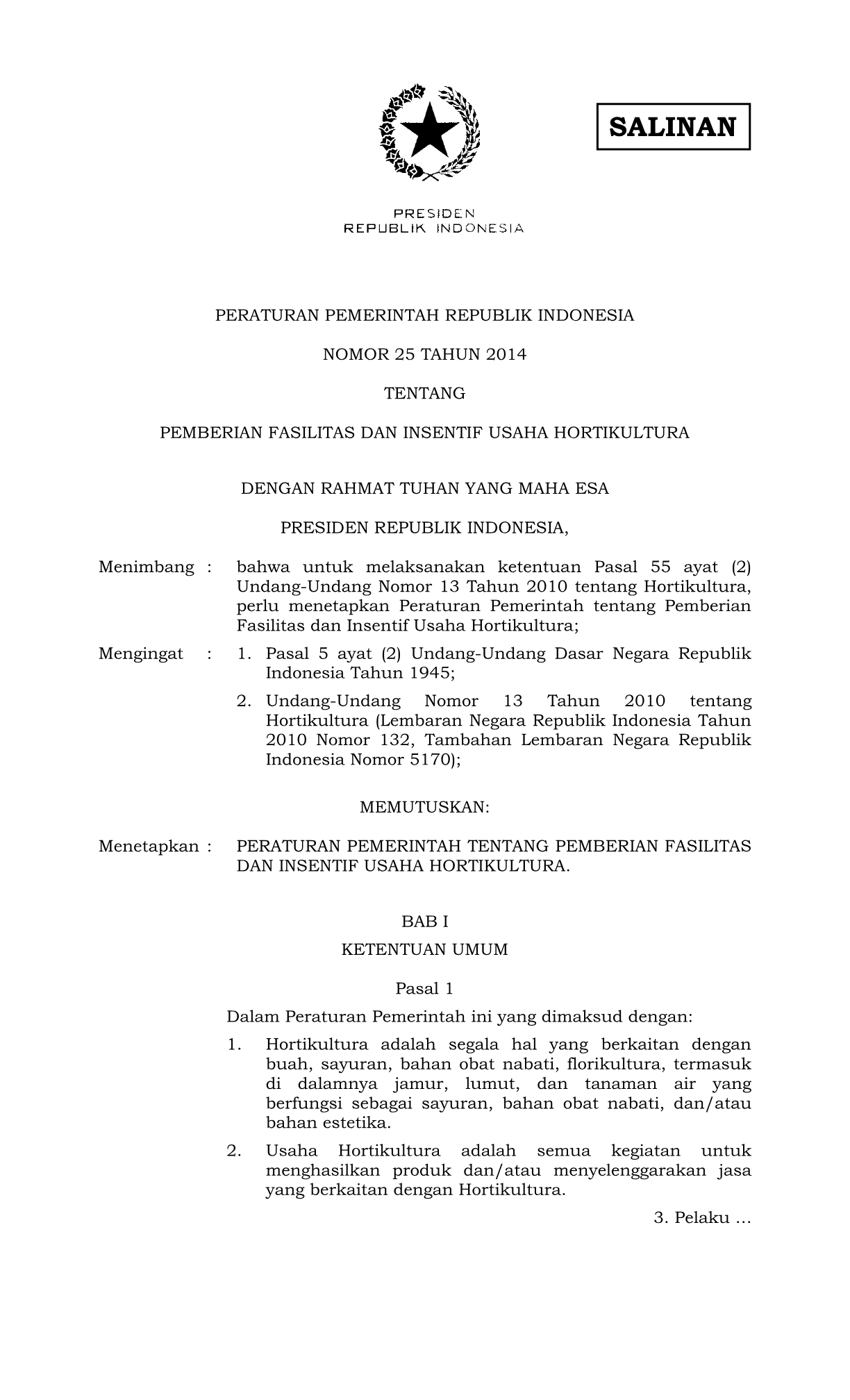 Peraturan Pemerintah Nomor 25 Tahun 2014