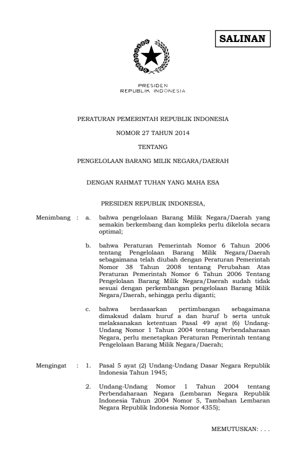 Peraturan Pemerintah Nomor 27 Tahun 2014