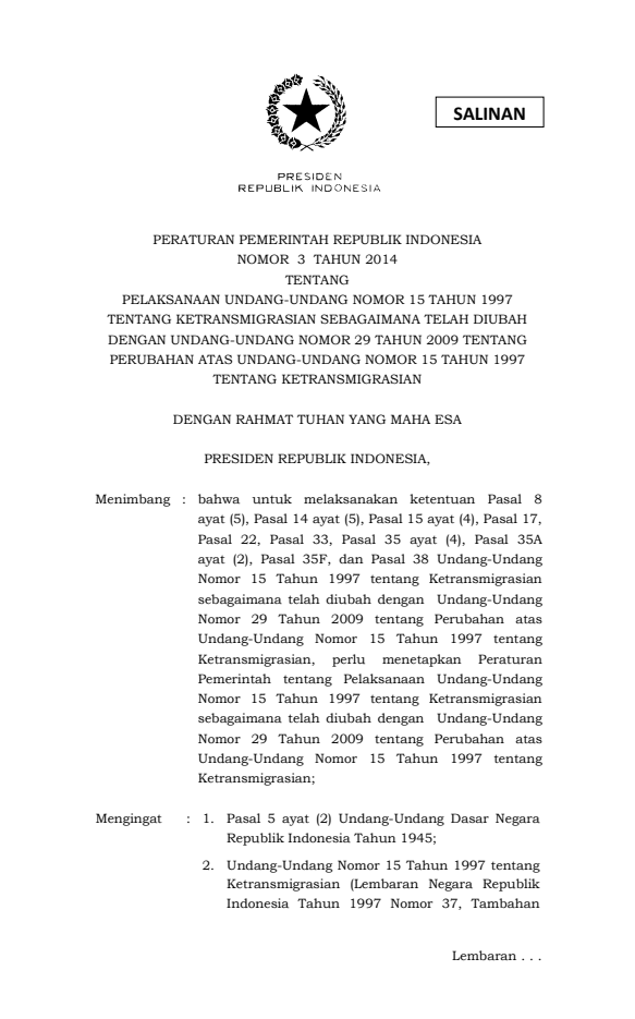 Peraturan Pemerintah Nomor 3 Tahun 2014