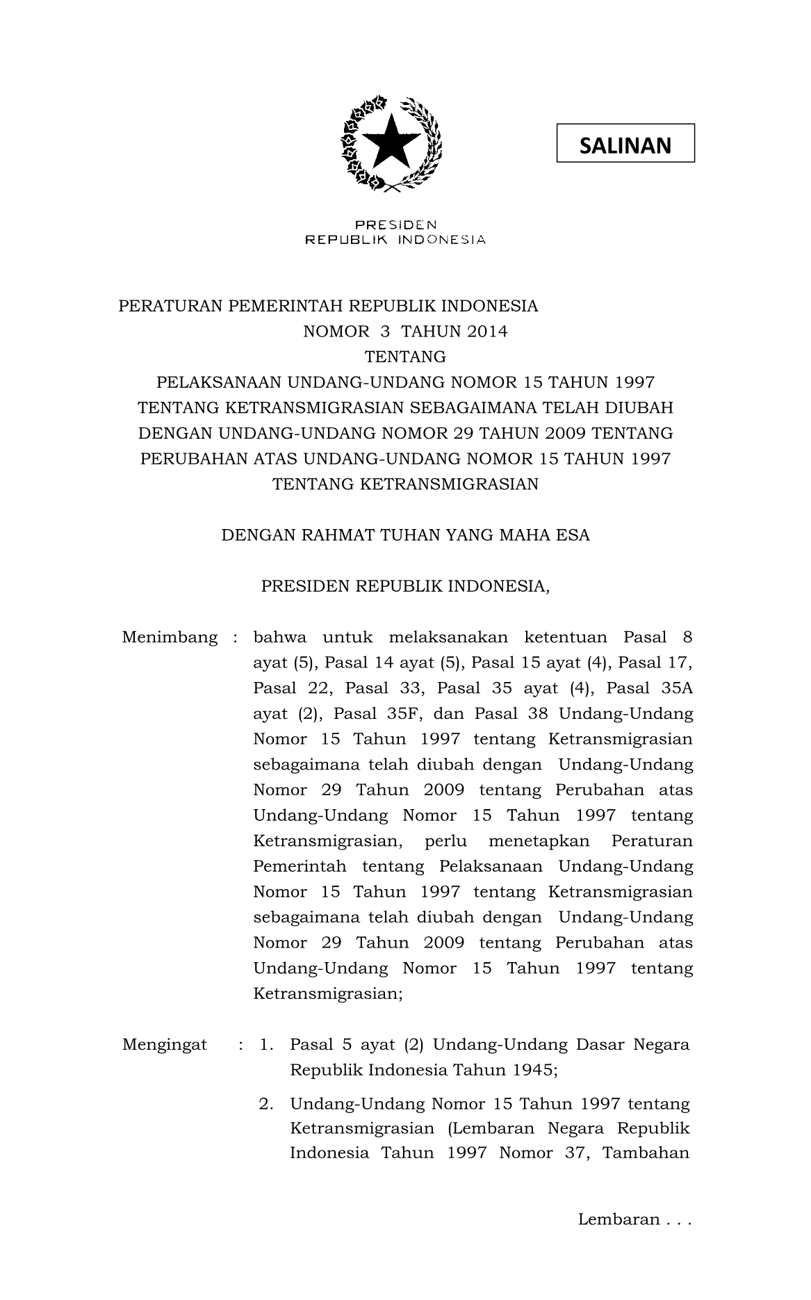 Peraturan Pemerintah Nomor 3 Tahun 2014