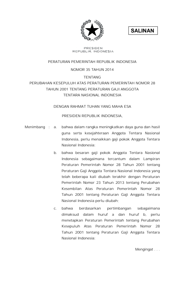Peraturan Pemerintah Nomor 35 Tahun 2014