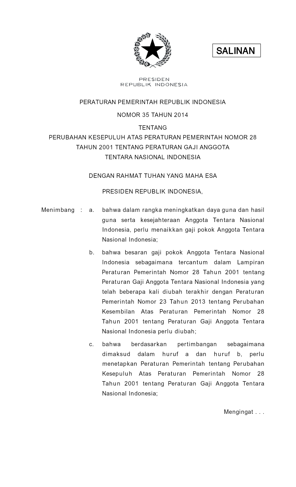 Peraturan Pemerintah Nomor 35 Tahun 2014