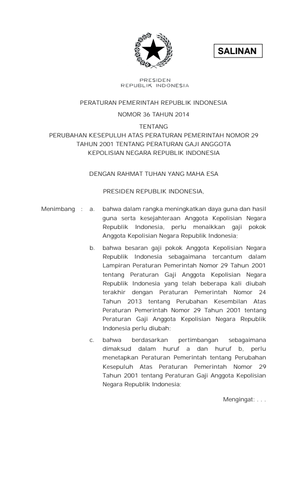 Peraturan Pemerintah Nomor 36 Tahun 2014