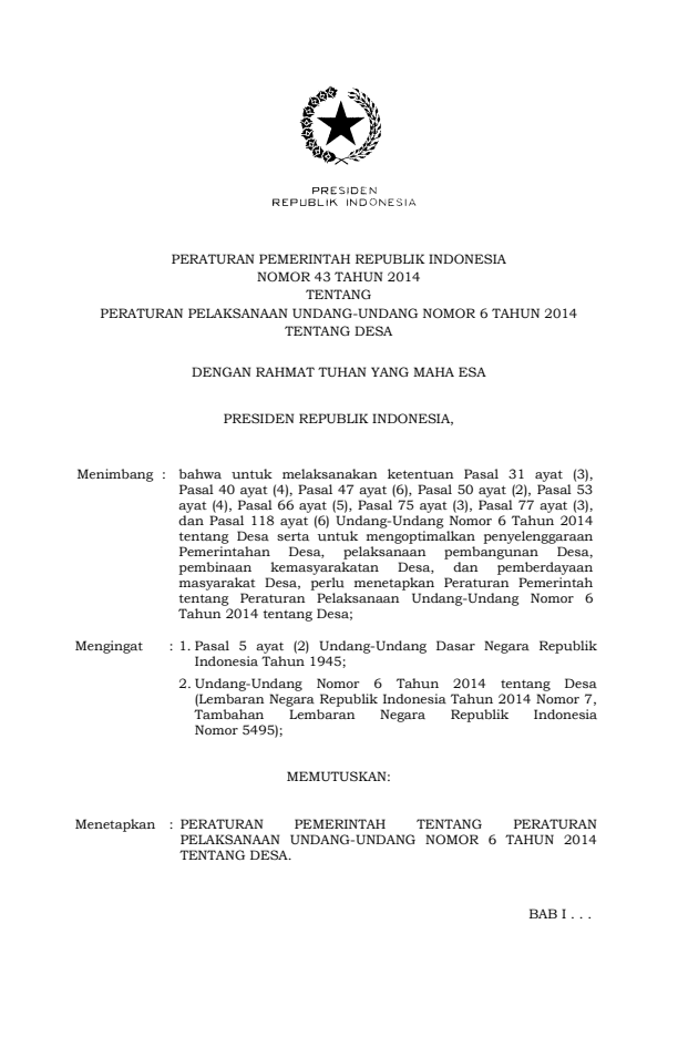 Peraturan Pemerintah Nomor 43 Tahun 2014