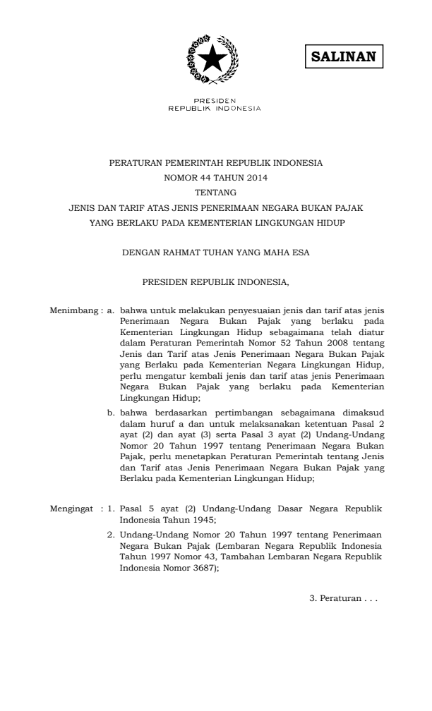 Peraturan Pemerintah Nomor 44 Tahun 2014