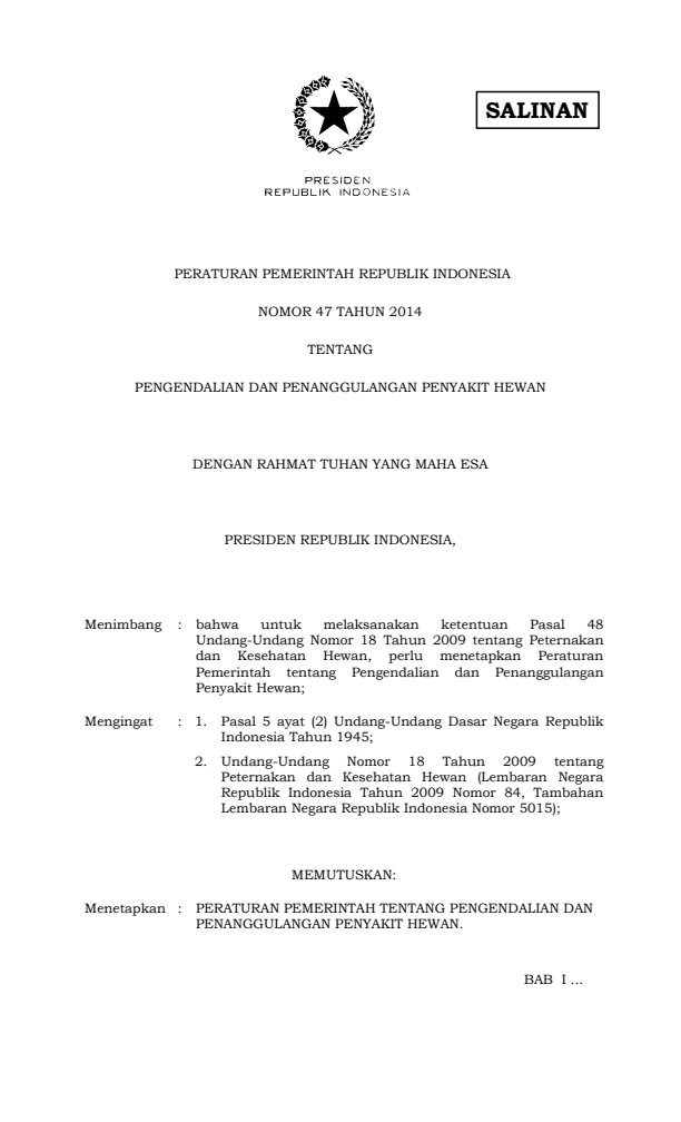 Peraturan Pemerintah Nomor 47 Tahun 2014