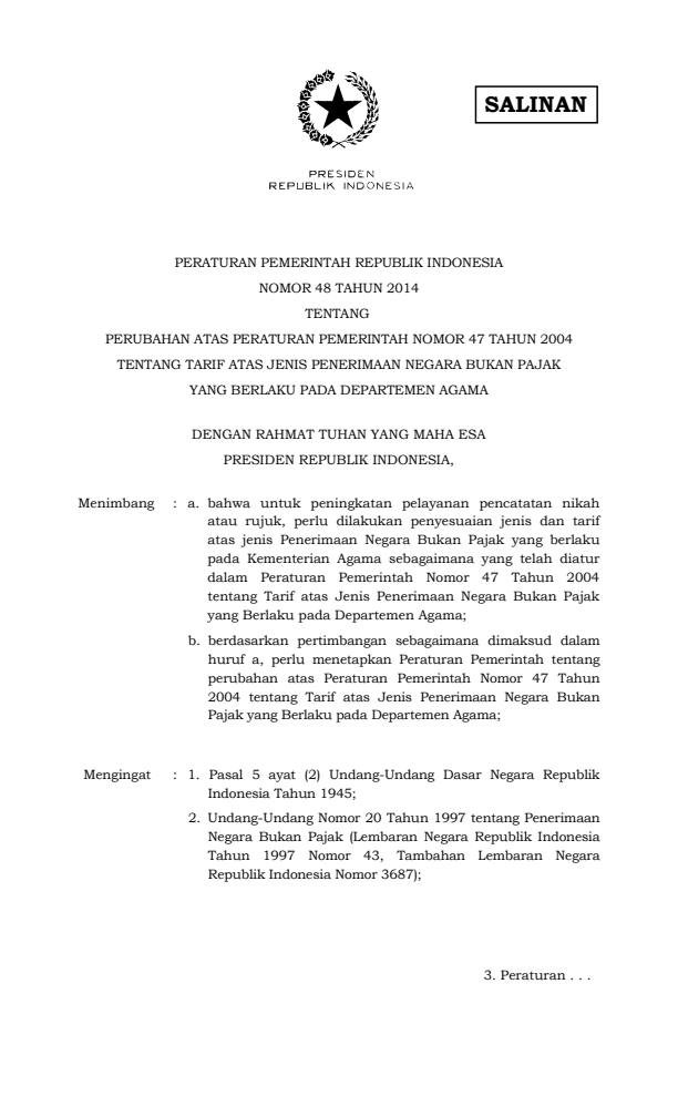 Peraturan Pemerintah Nomor 48 Tahun 2014