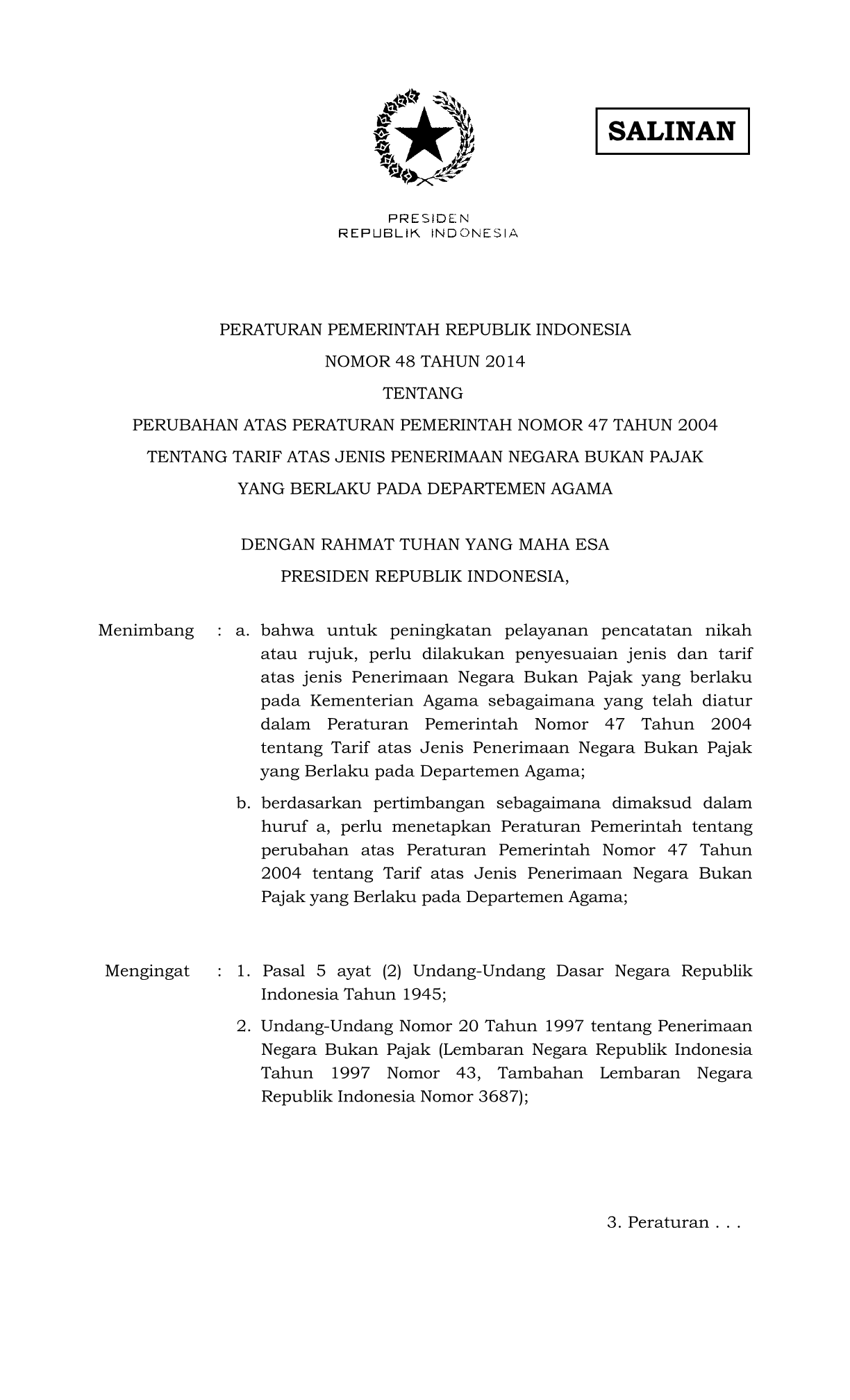 Peraturan Pemerintah Nomor 48 Tahun 2014