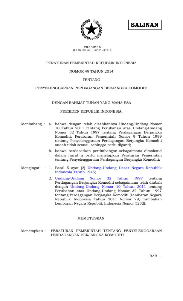 Peraturan Pemerintah Nomor 49 Tahun 2014