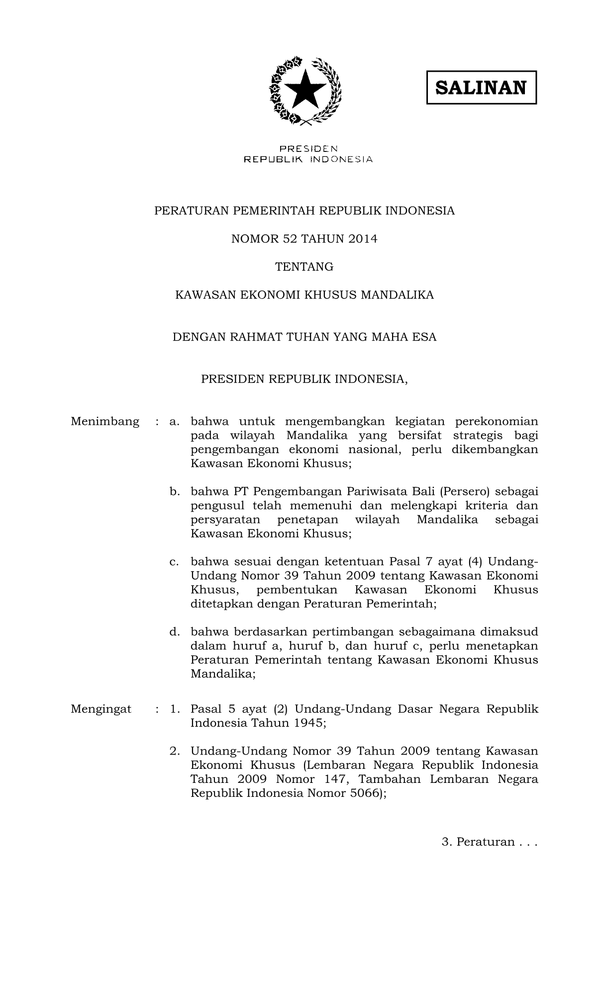 Peraturan Pemerintah Nomor 52 Tahun 2014