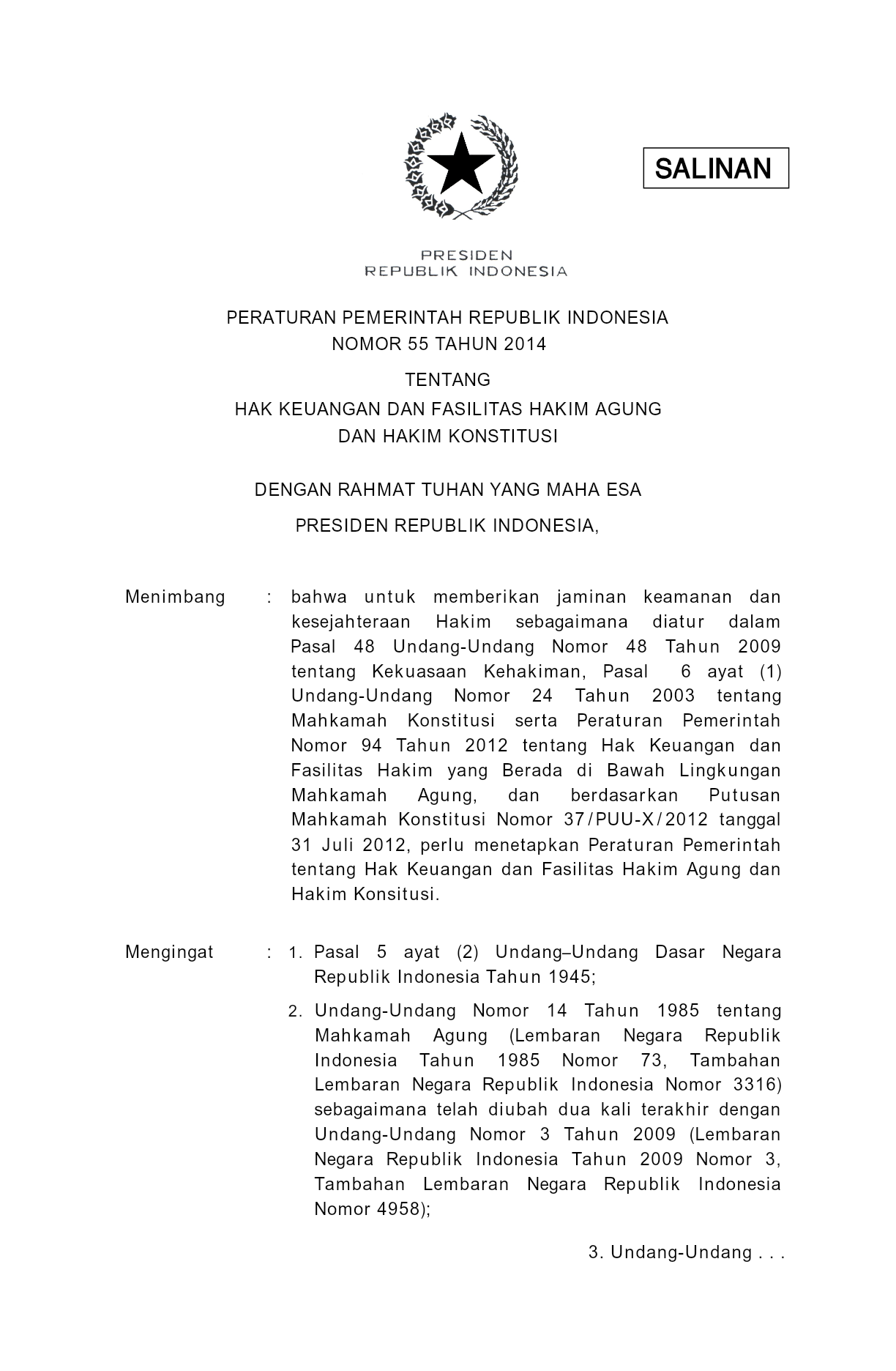 Peraturan Pemerintah Nomor 55 Tahun 2014