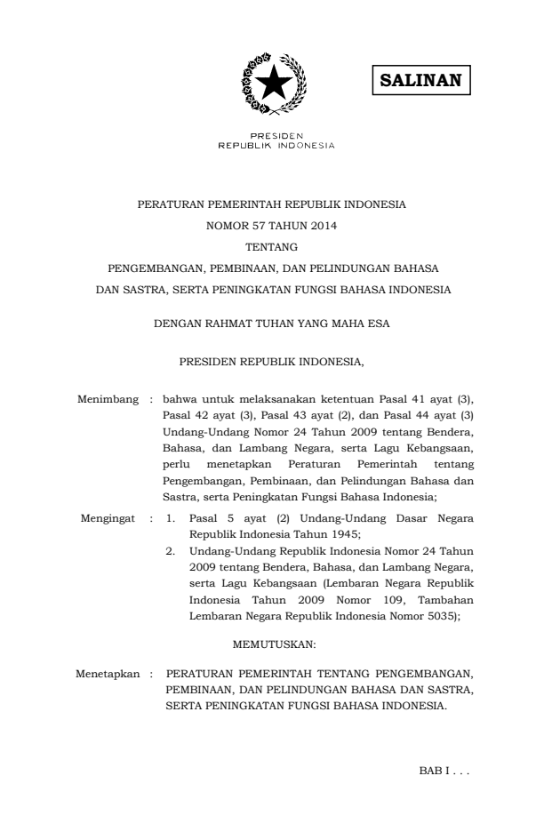 Peraturan Pemerintah Nomor 57 Tahun 2014