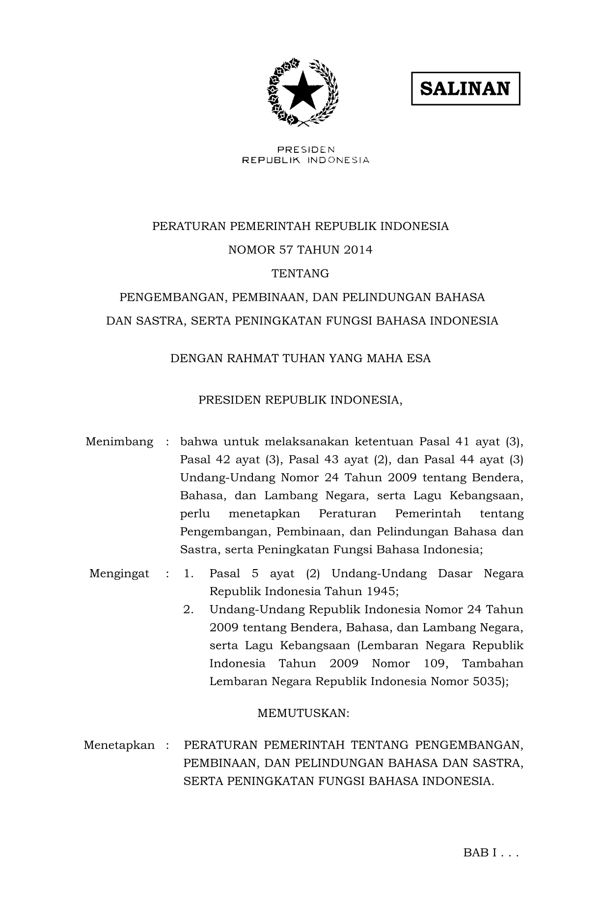 Peraturan Pemerintah Nomor 57 Tahun 2014