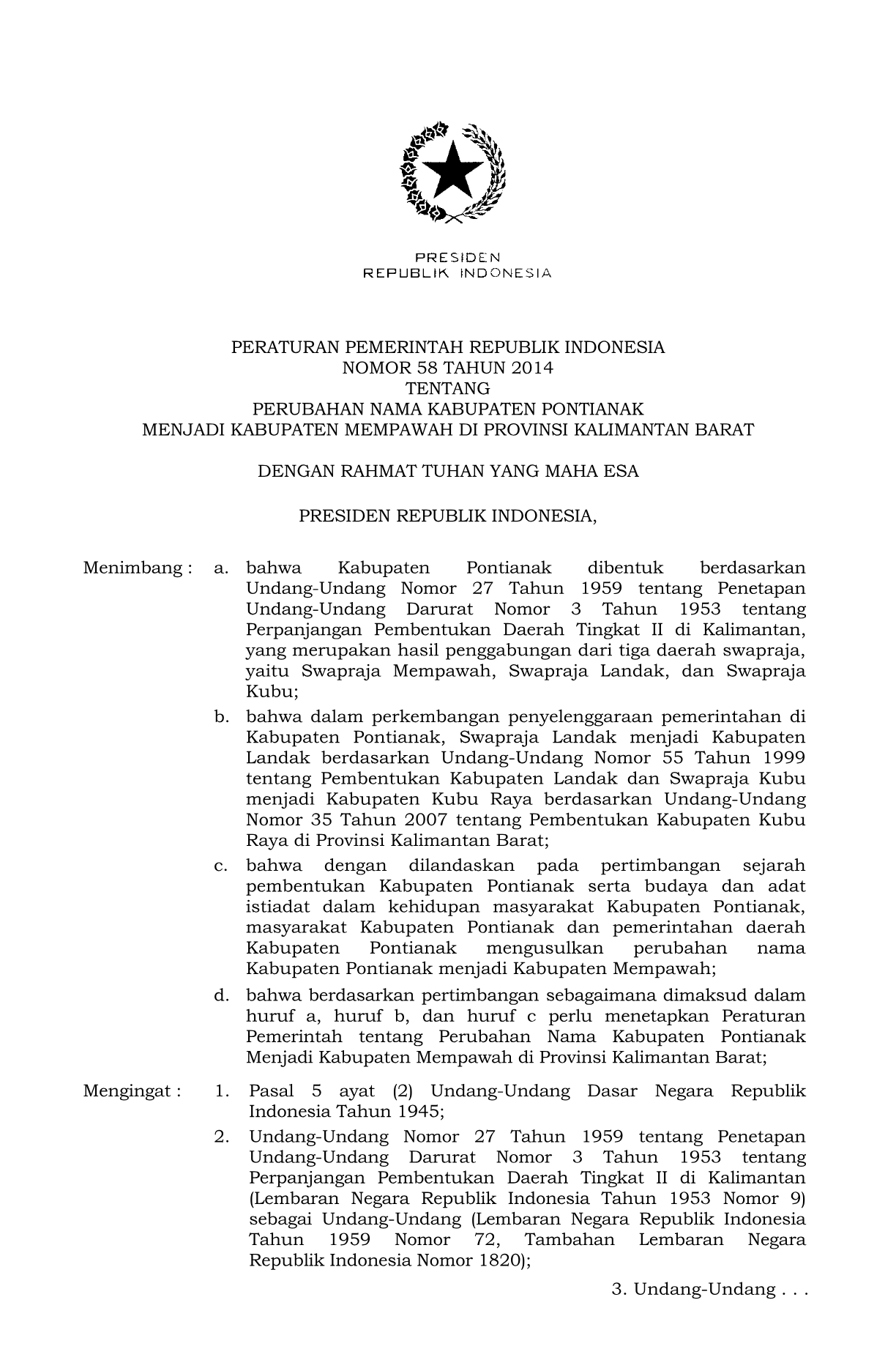 Peraturan Pemerintah Nomor 58 Tahun 2014