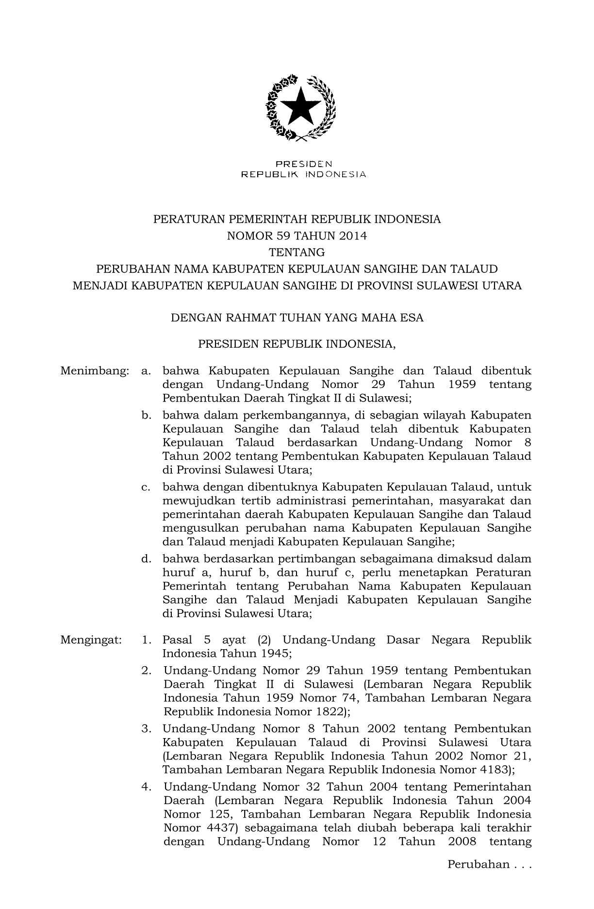 Peraturan Pemerintah Nomor 59 Tahun 2014