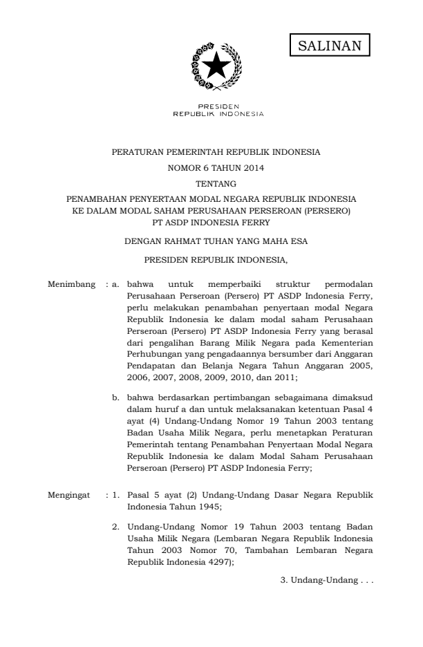 Peraturan Pemerintah Nomor 6 Tahun 2014