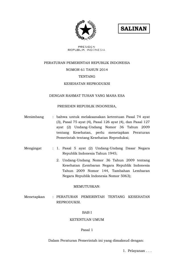 Peraturan Pemerintah Nomor 61 Tahun 2014