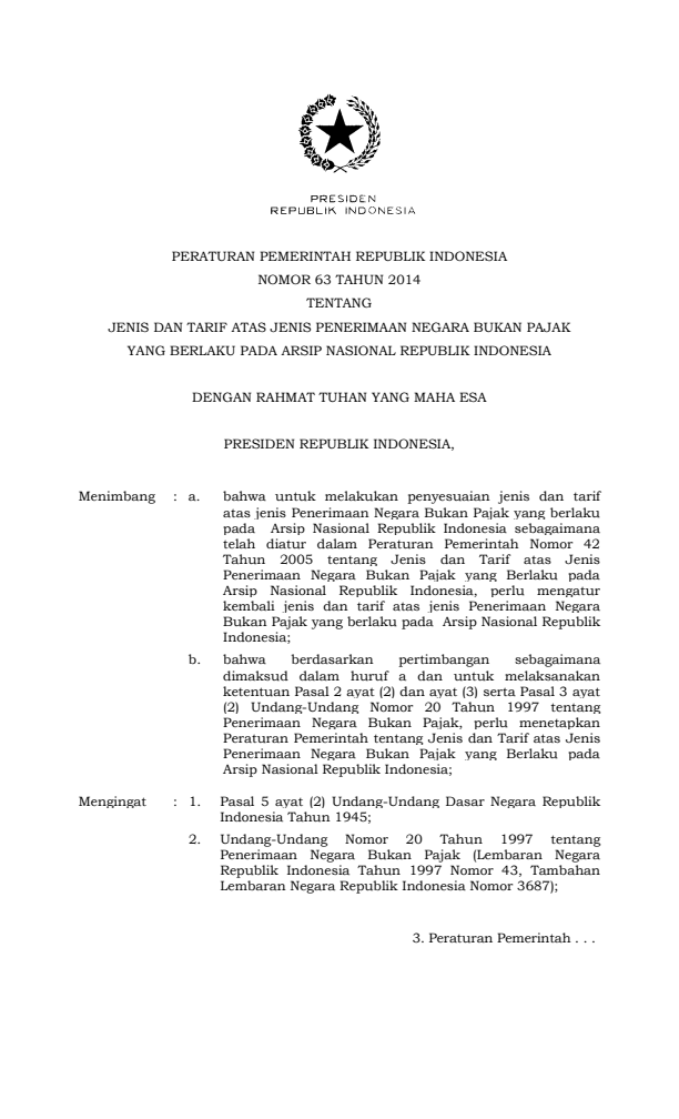 Peraturan Pemerintah Nomor 63 Tahun 2014