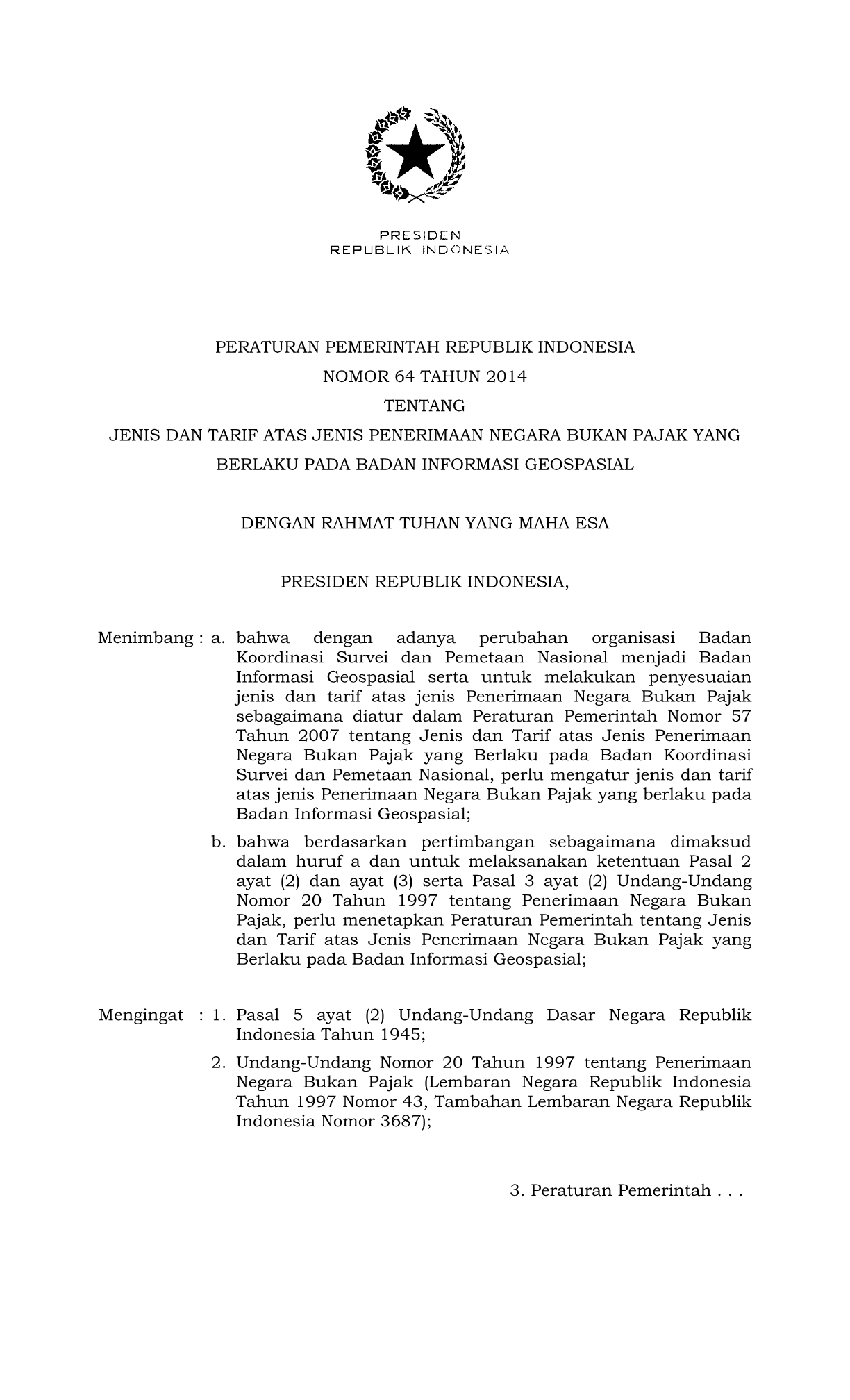 Peraturan Pemerintah Nomor 64 Tahun 2014