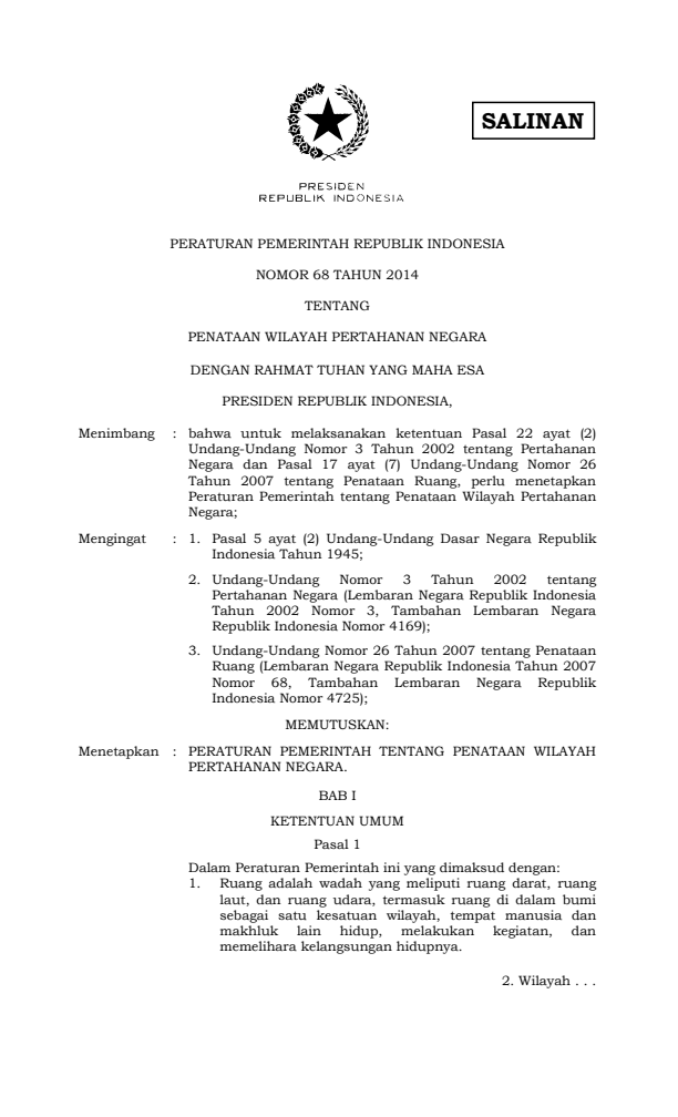 Peraturan Pemerintah Nomor 68 Tahun 2014