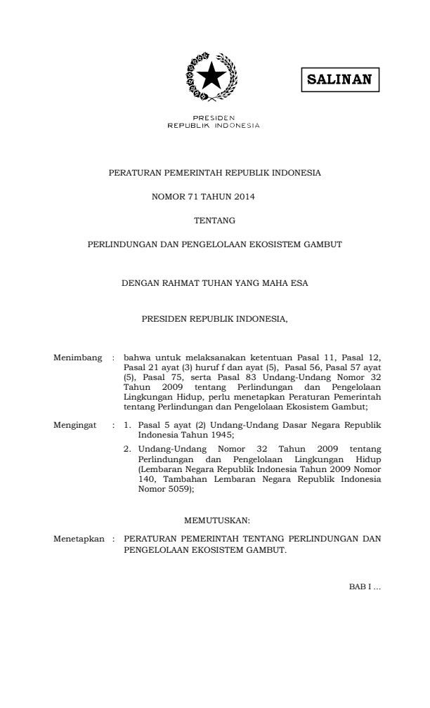 Peraturan Pemerintah Nomor 71 Tahun 2014