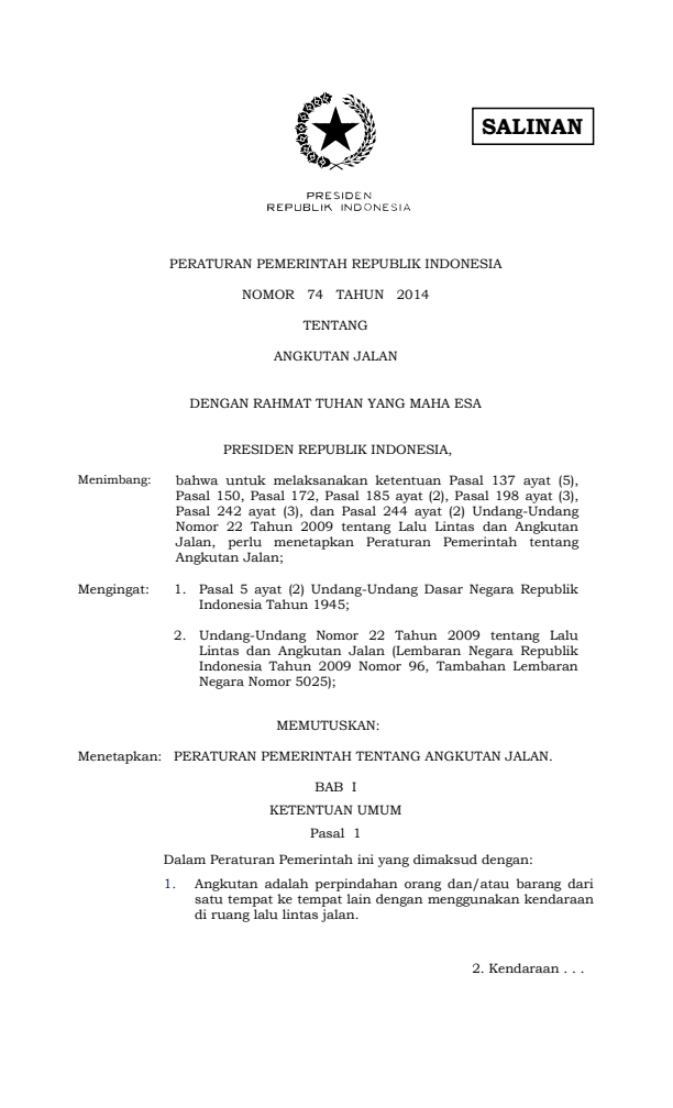 Peraturan Pemerintah Nomor 74 Tahun 2014