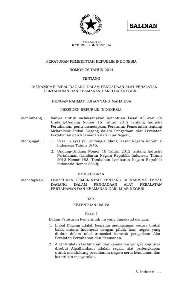 Peraturan Pemerintah Nomor 76 Tahun 2014