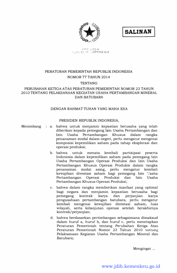 Peraturan Pemerintah Nomor 77 Tahun 2014