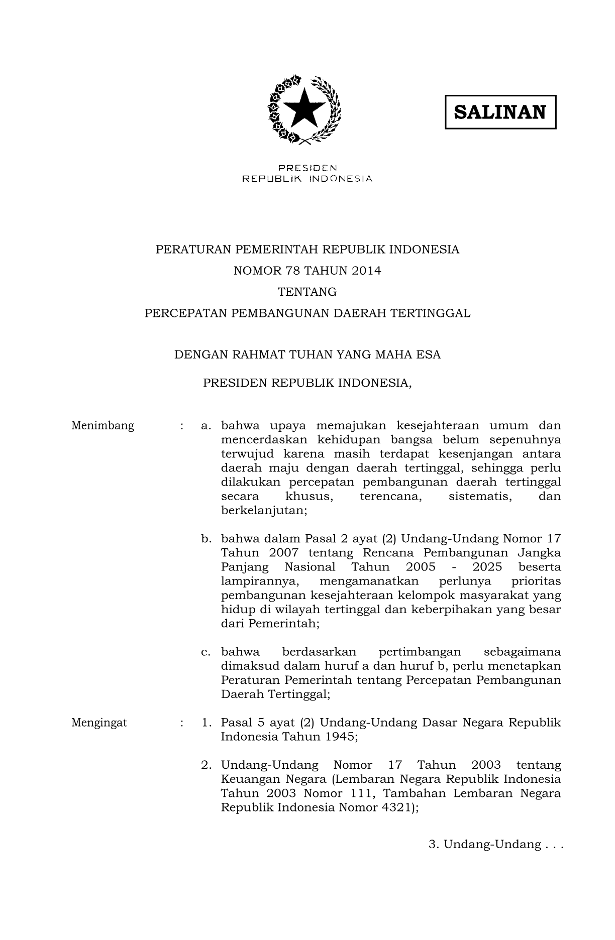 Peraturan Pemerintah Nomor 78 Tahun 2014