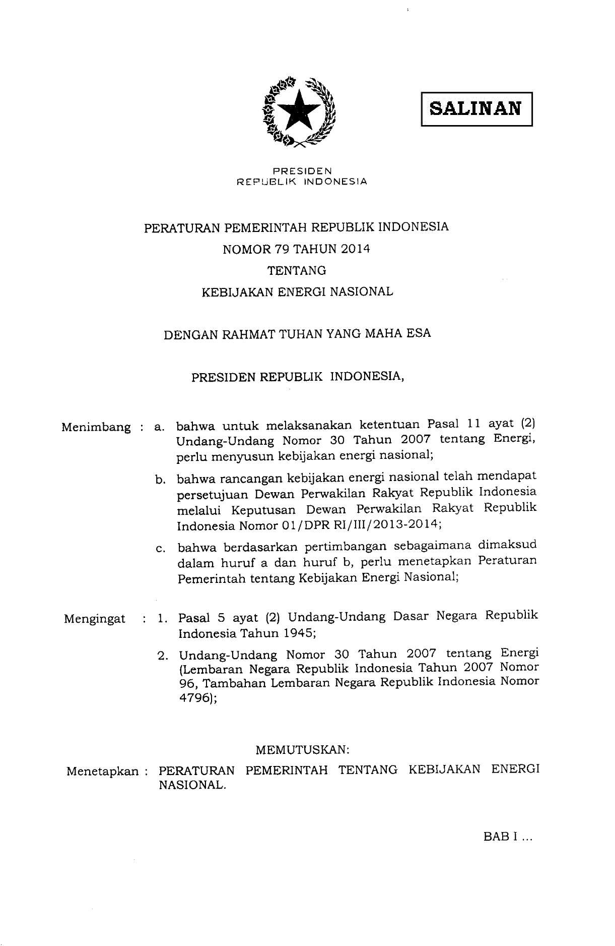 Peraturan Pemerintah Nomor 79 Tahun 2014