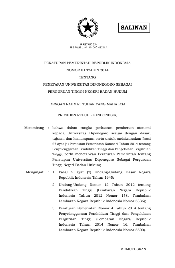 Peraturan Pemerintah Nomor 81 Tahun 2014