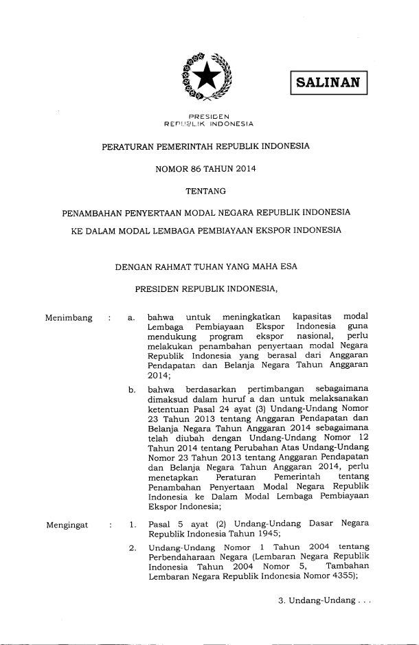 Peraturan Pemerintah Nomor 86 Tahun 2014