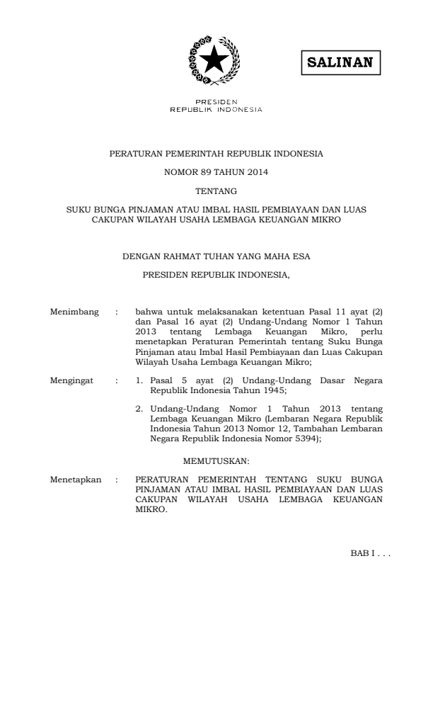 Peraturan Pemerintah Nomor 89 Tahun 2014