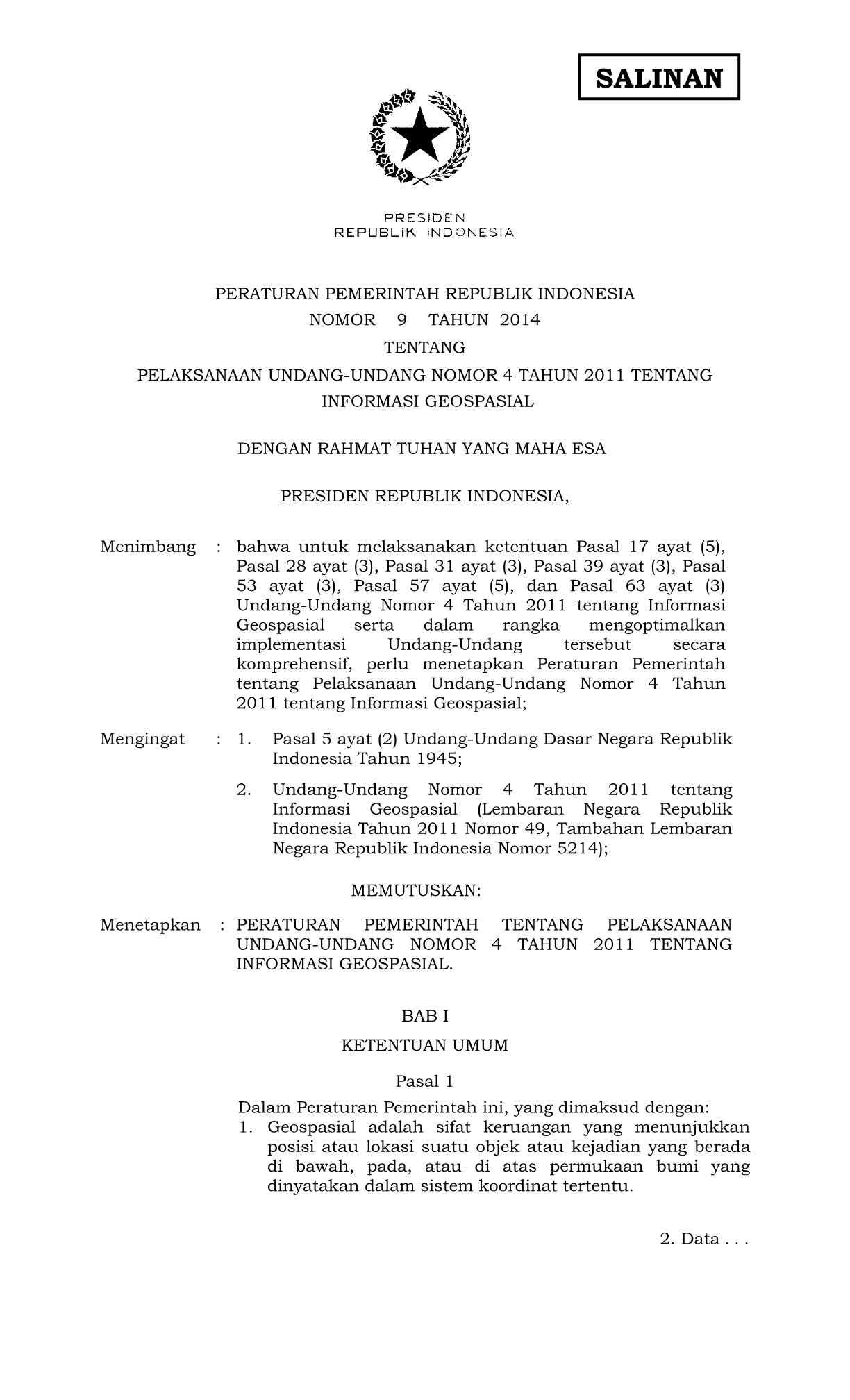 Peraturan Pemerintah Nomor 9 Tahun 2014