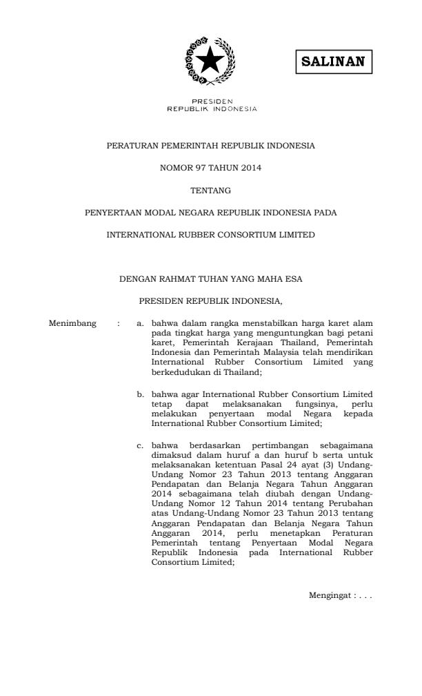 Peraturan Pemerintah Nomor 97 Tahun 2014