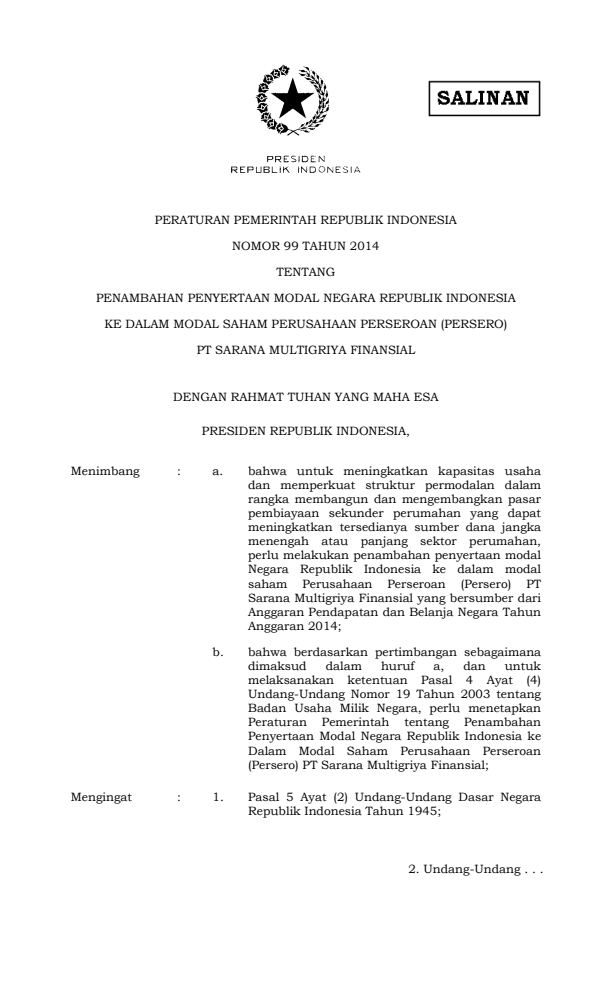 Peraturan Pemerintah Nomor 99 Tahun 2014