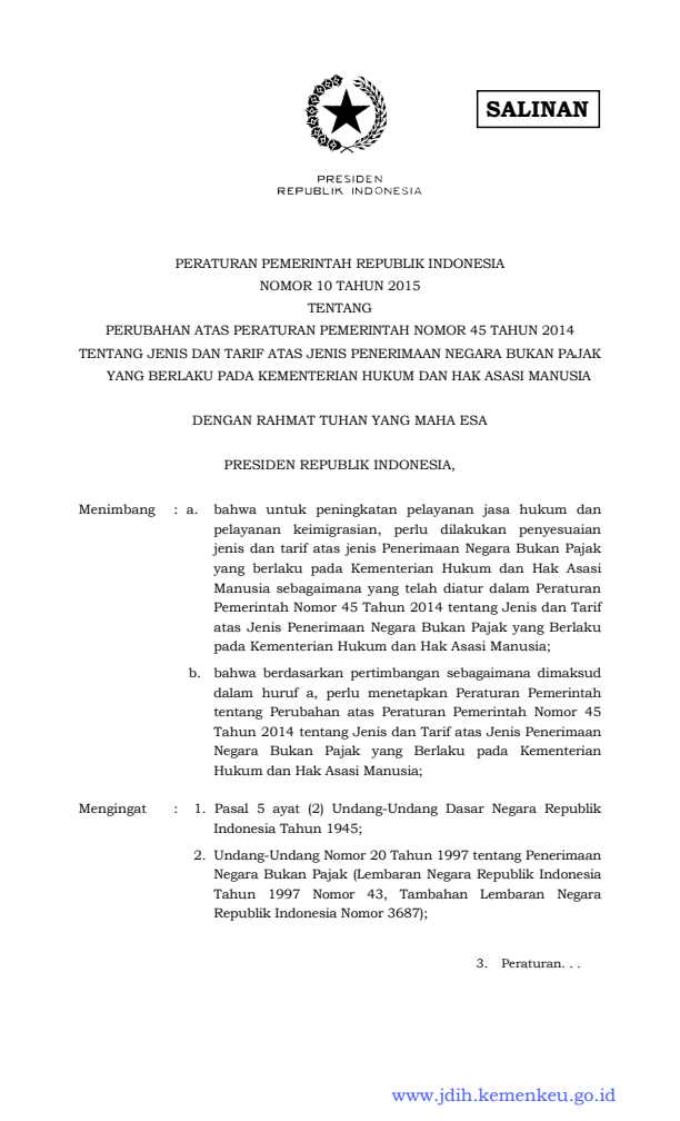 Peraturan Pemerintah Nomor 10 Tahun 2015